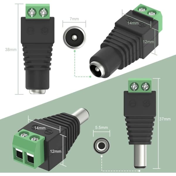 10 stk. DC-strømstik 5,5×2,1 mm han/hun skrueterminal 12V til CCTV-kamera DVR LED-lys