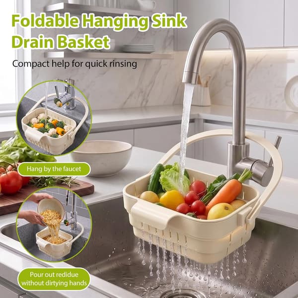 2-pack hopfällbar hängande diskbänkssil med lock, köksdurkslag för frukt och grönsaker 2 Pack Foldable