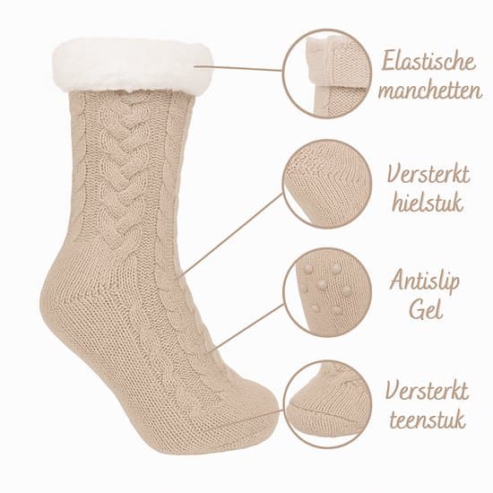Fluffy Anti-skli Husstrømper, 1 Par, Khaki Beige, Størrelse 36-42