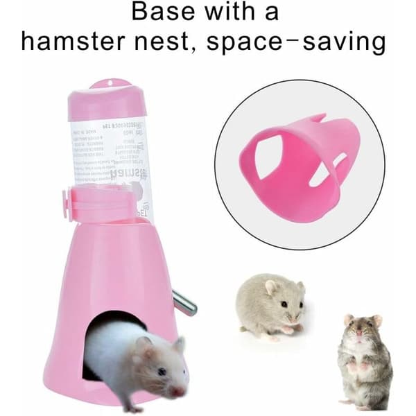 Rosa hamster 2 i 1 vattenmatare rosa flaskställ med matskål kulspets 1 st