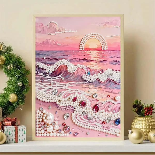 Beach Sunset Perle Diamond Art Sæt 12 x 16 tommer DIY-maleri til voksne Gemozaic 成人海滩珍珠艺术套装,珍珠钻石艺术,3