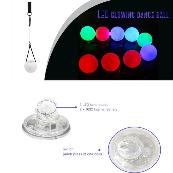 2 stk. LED Glow Sticks PVC Regnbuefarvecyklus ~8cm Reb Spin Greb Fest Jubel