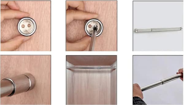 Teleskopisk bøjlestang i rustfrit stål til garderobe, bruserum, balkon