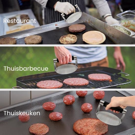 Burgerpresse i rustfrit stål, 14 cm, varmebestandig 300°C, BBQ