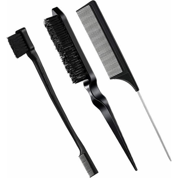 Edge Control Børste Kam Sæt 6.9in Dobbelt Børste 8.7in Børstehår 9.2in Spidskam Blød Nylon til Pandehår Bryn Sort 3stk
