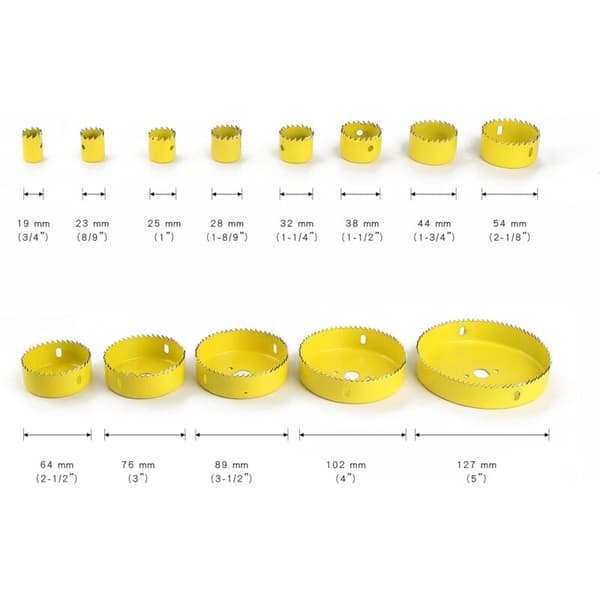 Hulsavsæt 13 stk. 19-127 mm med dorne, spindelhus, HSS-tænder til træ, gips, plast, tynd PVC