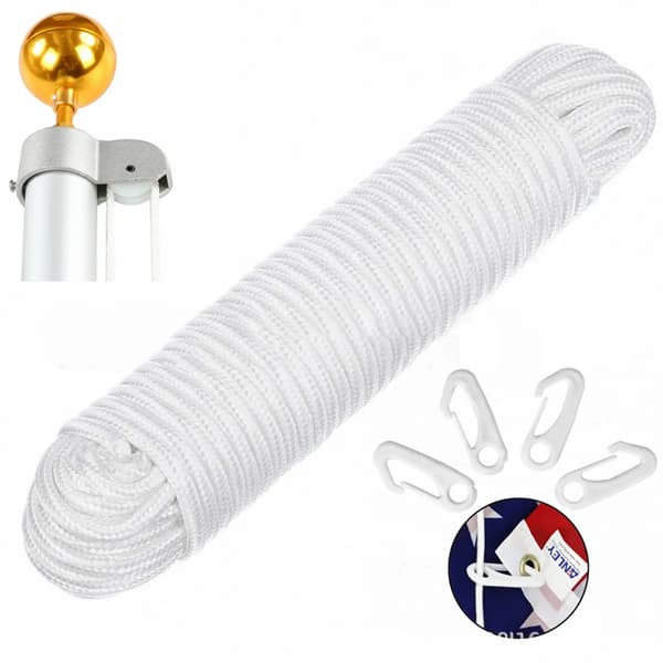 Flaggstångsrepkit 24 m Dubbelflätad Nylon Svängbara Karbinhakar Vit