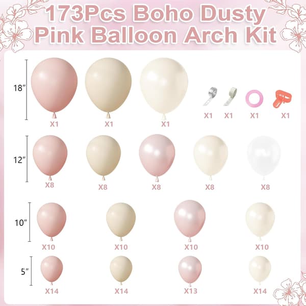 173 STK Perle Pink Hvid Ballon Bue Sæt Boho Brudebad Bryllup 173 pcs