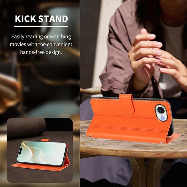 Plånboksfodral kompatibelt med iPhone 16e / 17e, 9 kortplatser, PU-läder, vikbart stativ, 16 cm rem Compatible For iPhone