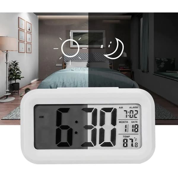 LED Digital Väckarklocka Datum Temp 12/24h Dimbar ABS Batteridriven Vit för Sovrum Kontor