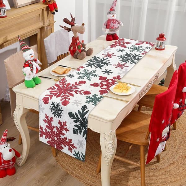 Jul vinter bordslöpare, röd grön silver snöflingor Christmas Winter Table