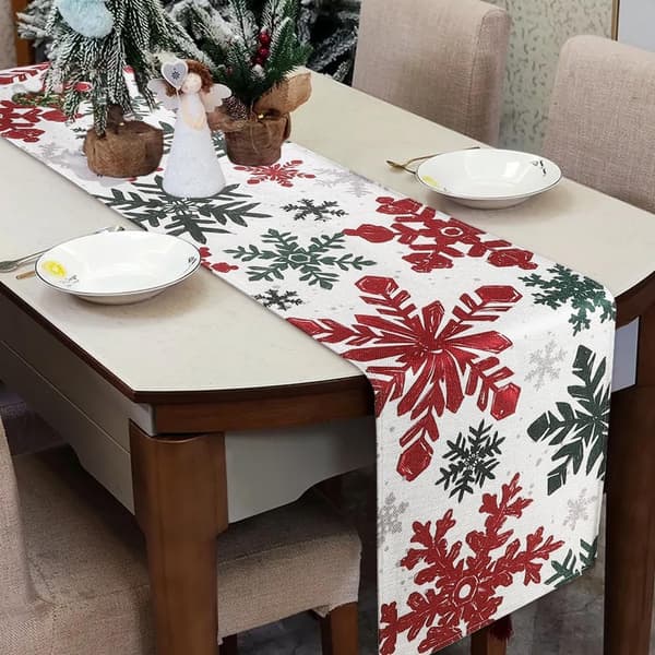 Jul vinter bordslöpare, röd grön silver snöflingor Christmas Winter Table