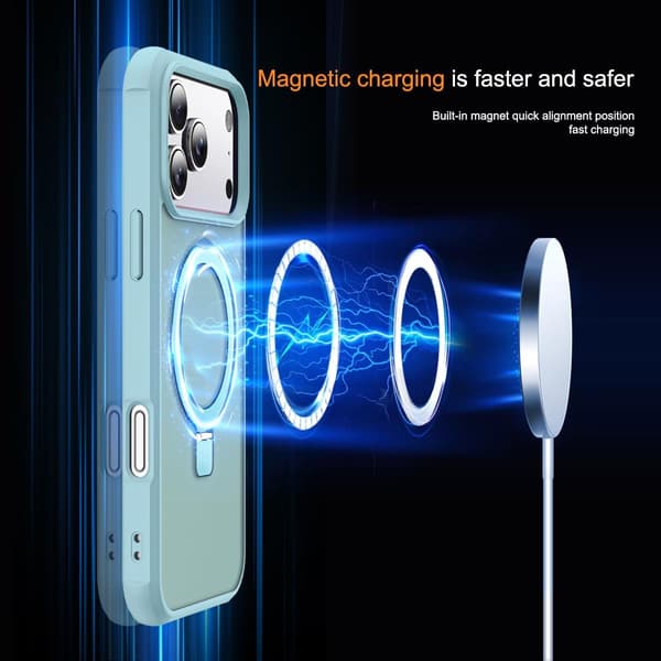 Kompatibel med iPhone 17 Pro-deksel med stativ, blått, magnetisk ringstativ SKYLMW Compatible with