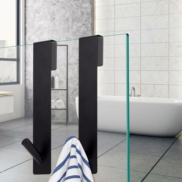 Sort bruseglasdørkrog 2 stk. U-klemme glasdørstolpe stift håndklædeholder design 2 stk.