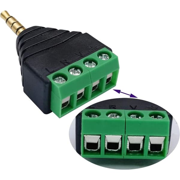 5 stk. 3,5 mm TRRS skrueterminaladaptere han til 4-benet loddefri stereo lydkonverter