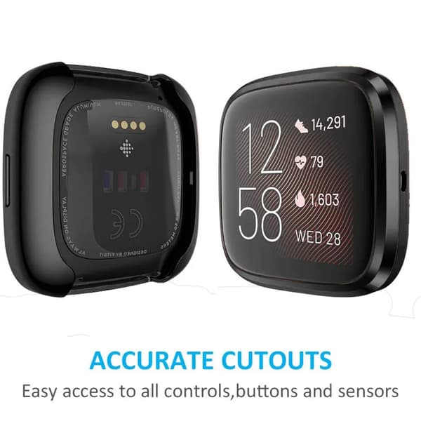 Versa 2 Smartwatch Cover Slankt PC Fuld Dækning Sort Sølv Skærmbeskyttelse