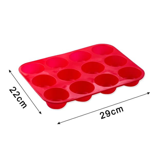 Silikon 12-kopps djup muffinsform 1 st 29×22 cm röd stor nonstick ugn diskmaskinssäker