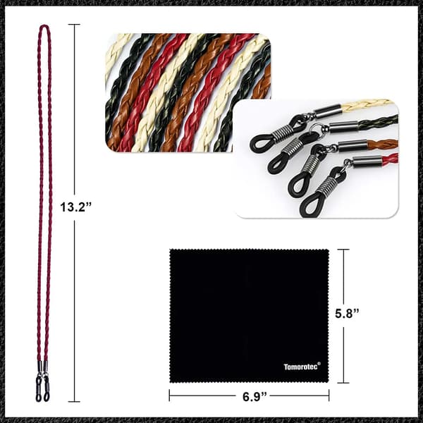 Glasögonhållare Remmar 4-pack Metallklämma Läder Bomullssnöre 33cm Universal