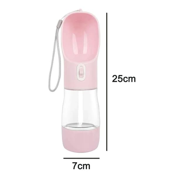 Multifunktionel bærbar vandflaske til kæledyr med foderbeholder, aftageligt design (pink)