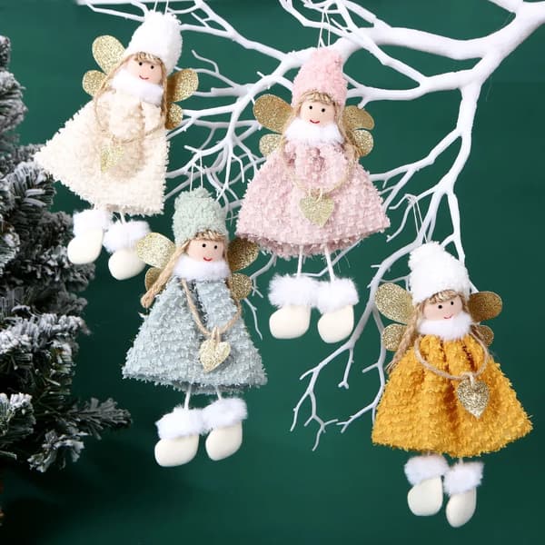 Juleengelvedhæng, 1 beige ornament, juletræsdekoration