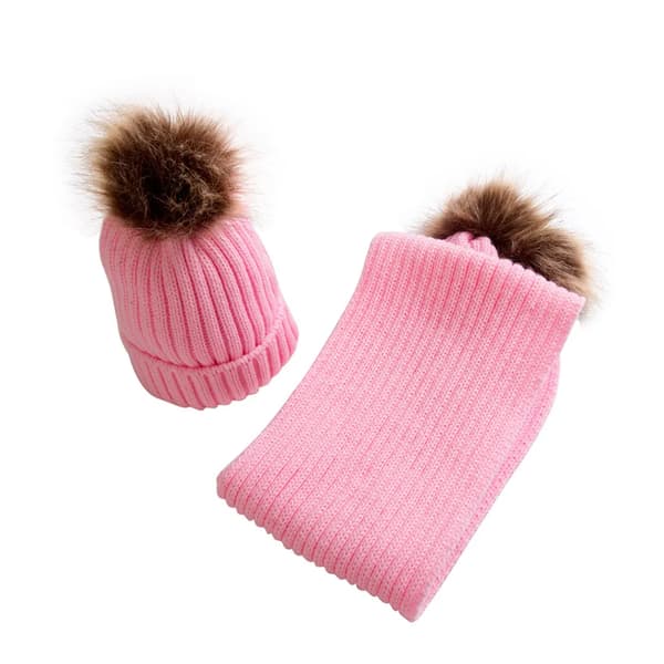Barn Prinsess Vintermössa Halsduk 2-delad Fleecefodrad 1-4 År Rosa