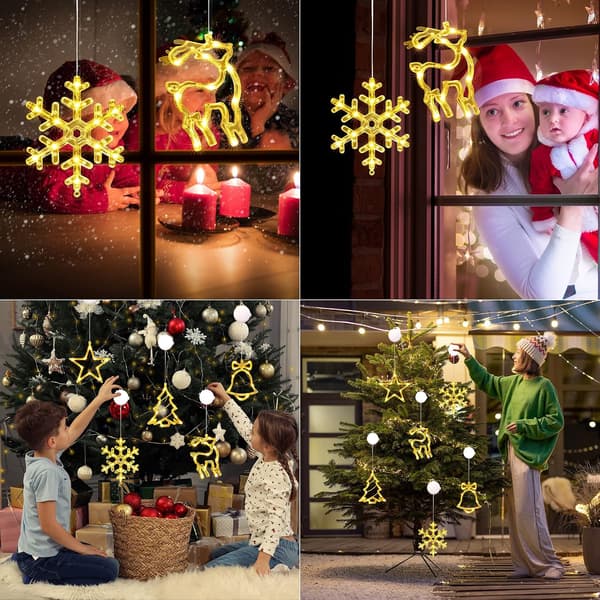 Julbelysning för inomhusfönster, 2-pack, 10 lysdioder, varmvit, batteridriven, timer (snöflinga och älg) Pack of 2