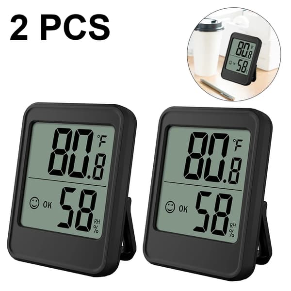 Digitale Termohygrometre 2-pak Sort ABS LCD Hjemmekontor Drivhus Kælder