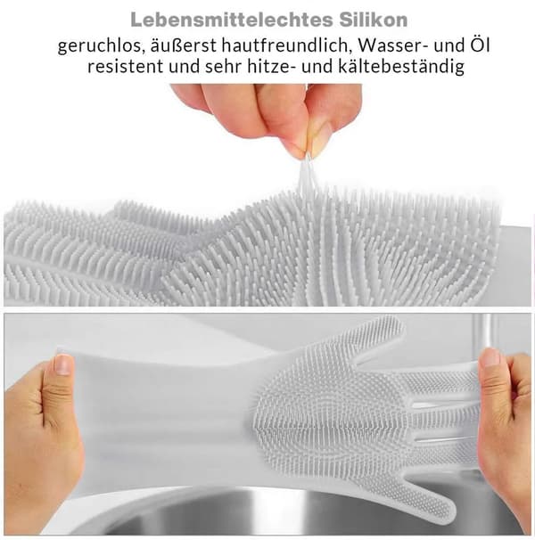 Diskhandskar i silikon 2-pack Skrubborstar Vattentät Kök Bad Bil 35,7x16,5 cm Grå