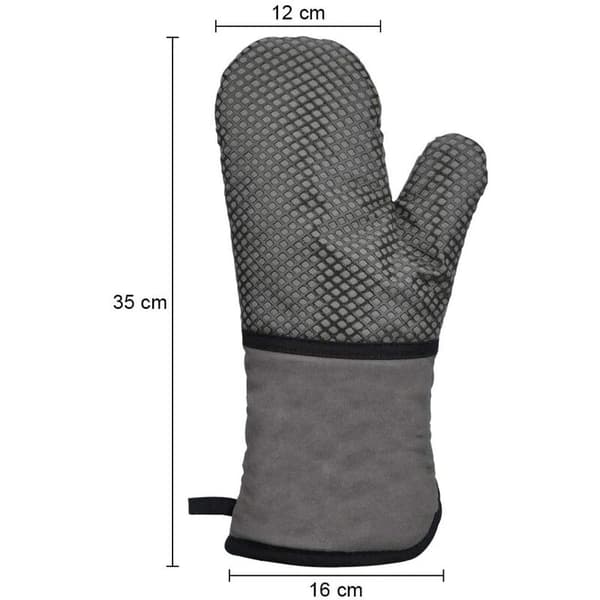 Långärmade ugnsvantar Polyester Bomull Silikon Halkfri Värmebeständig 240C Grå 35cm 2-pack