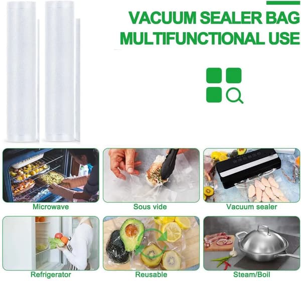 Vakuumförseglingsrullar 4-pack 28x500 cm Återanvändbara Kompatibla med alla vakuumförseglare