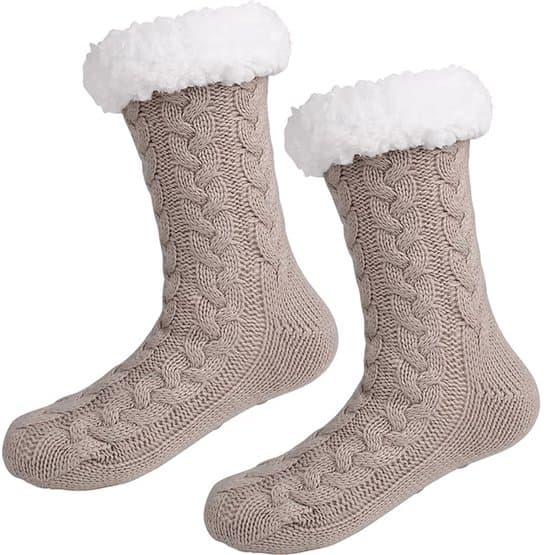 Fluffy Anti-skli Husstrømper, 1 Par, Khaki Beige, Størrelse 36-42