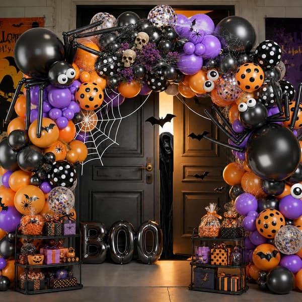 126 STK Halloween Ballonbuesæt Sort Orange Lilla Øjeæble Edderkop 126 pcs