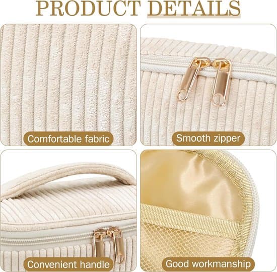 3-pak blomstrede kosmetiktasker beige rejsearrangør