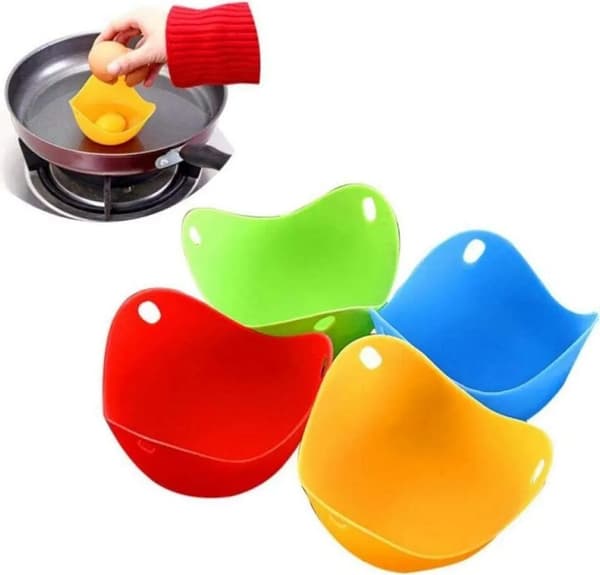 Silikonformar för pocherade ägg, 4-pack, non-stick, färgglada, ca 9 cm, äggdessert