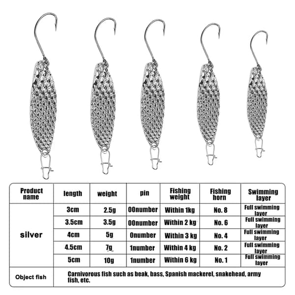 Fiskedrag i metall, igel-stil, 1 set, guld/silver sked, 3-5 cm hullingförsedd krok