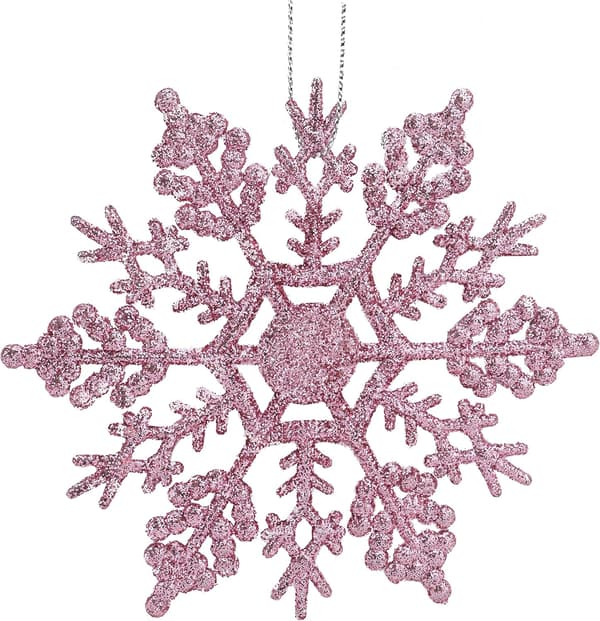 12 stk - Jule snøfnuggdekorasjon, glitrende snøfnuggpynt, festdekorasjon (Rosa, 10 cm) roze