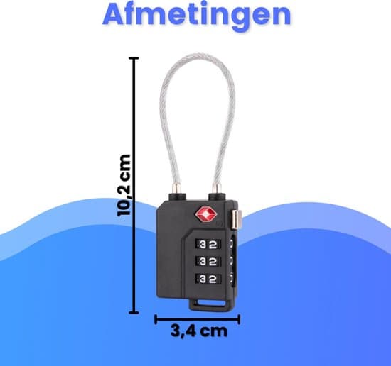 2-pack TSA-kabellås, 3-siffrig kombination, svart, 12 cm stålkabel
