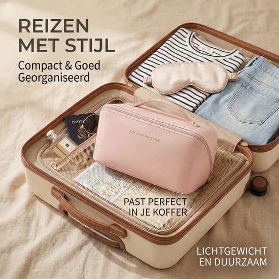 Luksus makeuptaske, sort, rejsearrangør med flere rum, kosmetiktaske, PU-læder Consumerce® Luxe Makeup