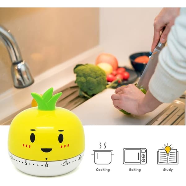 Mekanisk kökstimer ananas söt nedräkning inget batteri plast ~0-55 min