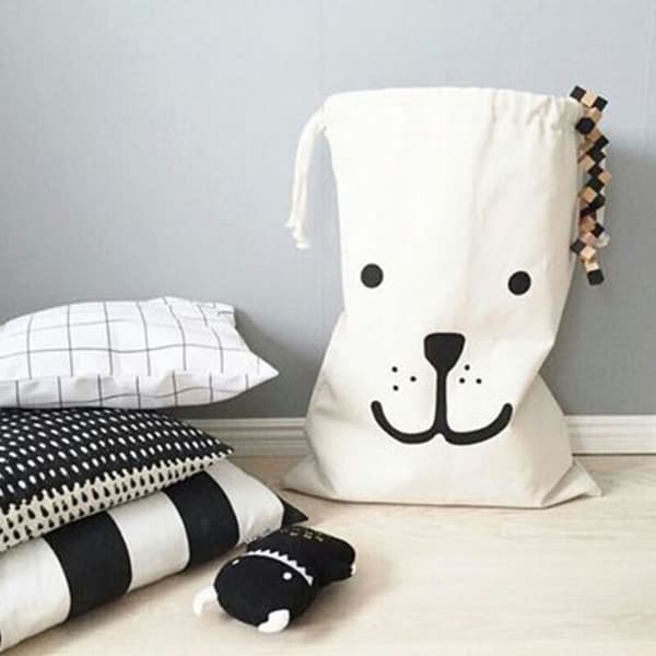 Panda Ansikte Canvas Förvaringsväska Dragsko Barn Leksak Tvätt Organisatör Sovrum Lekrum 1 St 1 pcs