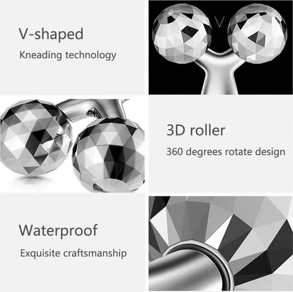 3D Roller Ansiktsmassager 360 Manuell Uppstramande Lyft Kroppsmassagestav Silver ABS Stål 1 st