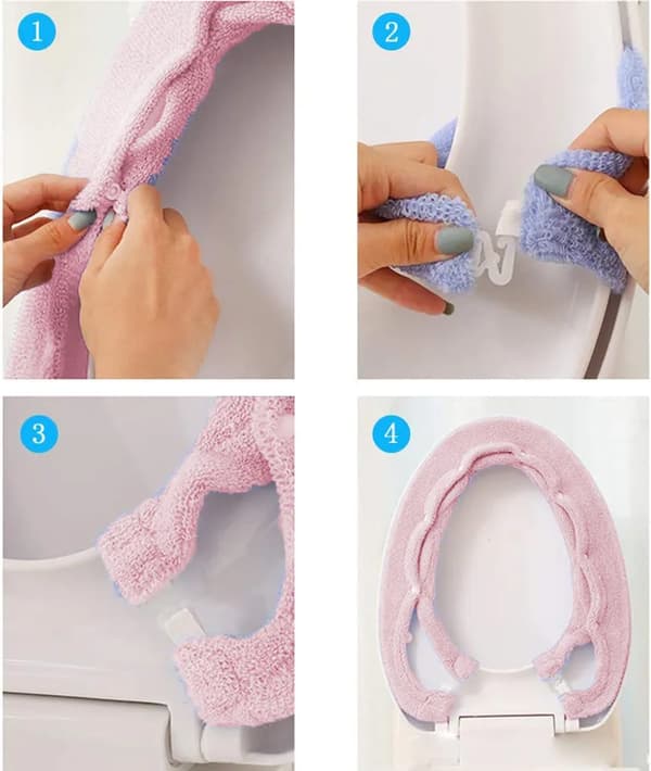 Tjock toalettsitsöverdrag i akryl, varm dyna, elastisk, universell, blå, rosa, lila, 1 st