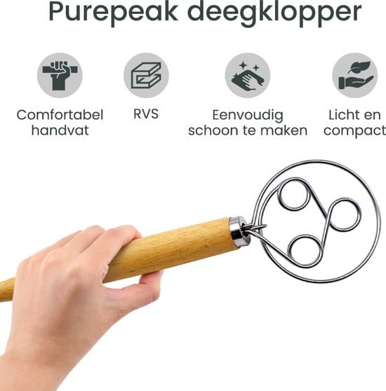 Dansk deigvisp, 3 ringer, rustfritt stål + trehåndtak