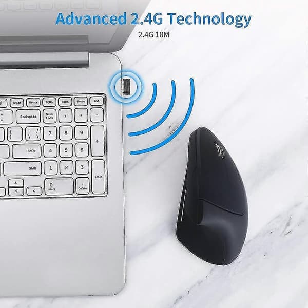 Sort Ergonomisk Vertikal Trådløs Mus, Genopladelig, 2.4G Bluetooth USB, 6 Knapper Ergonomic Vertical Wireless