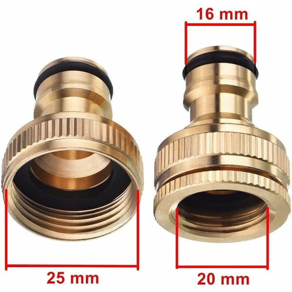 Mässing 2-i-1 Krananslutning 3/4 och 1/2 tum BSP Gänga Slangadapter 2-pack