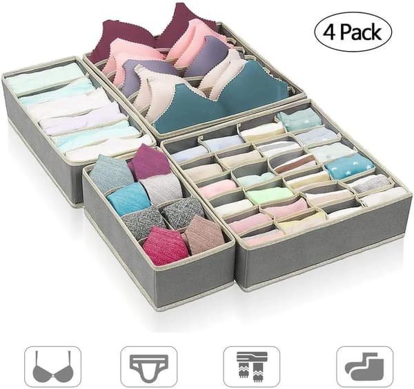 Underkläder Strumpor Organizerlådor 4-pack Nonwoven Garderobslåda BH Slips Halsduk