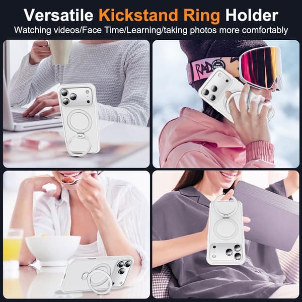 Kompatibel med iPhone 17 Pro-deksel med stativ, gjennomskinnelig, magnetisk ringstativ SKYLMW Compatible with