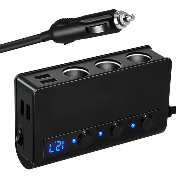 3-stik bil cigarettænder splitter med 4 USB-porte 12/24V ca. 200W total effekt sort telefon tablet GPS