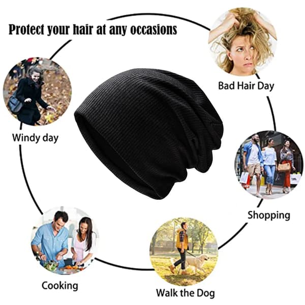 Unisex Strikket Baret Hue Sort Løs Afslappet Hat Hoved 56-60 cm