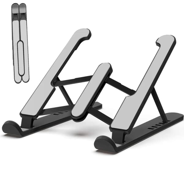 Bærbar computerstander, bærbar computerholder, aluminium bærbar computerforhøjer, fuldt sammenklappelig, sort